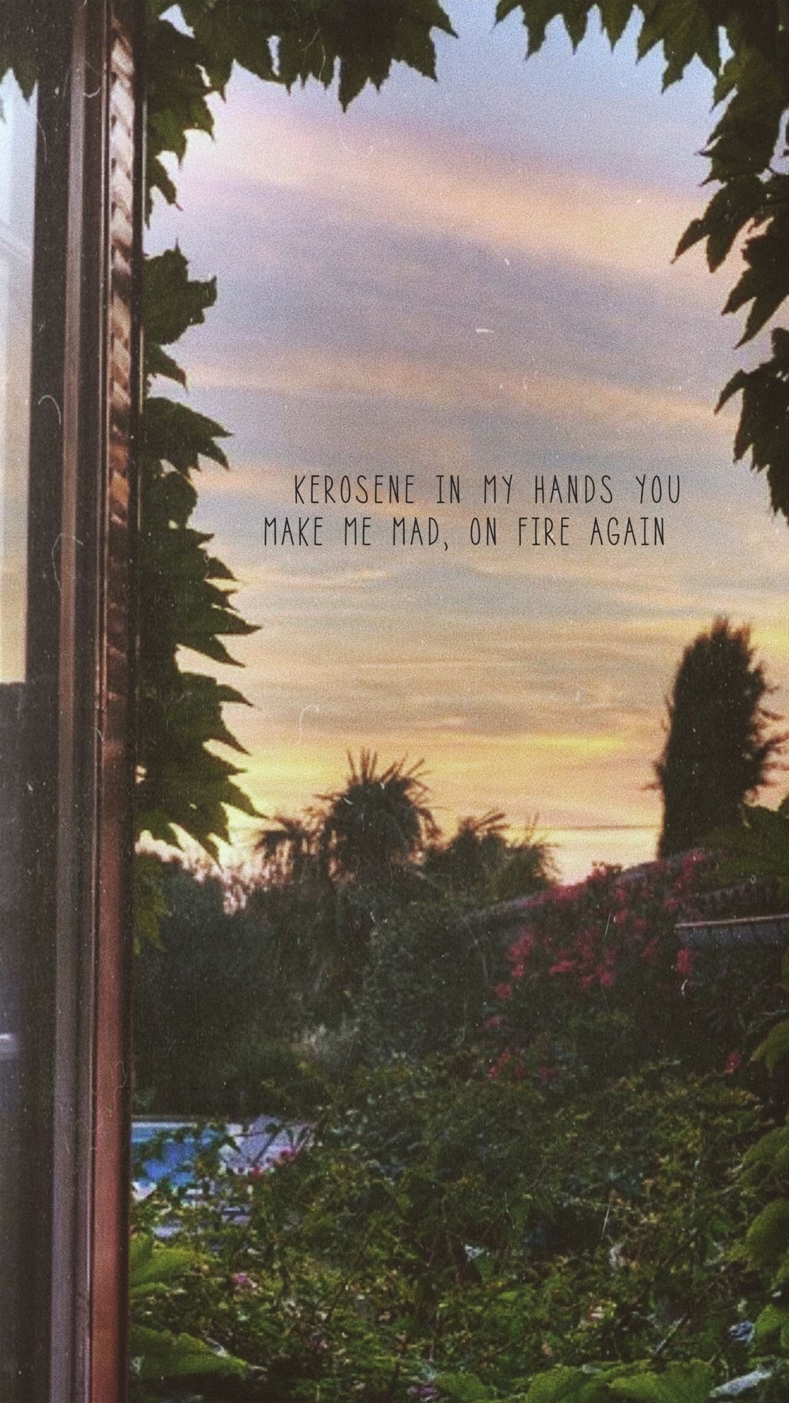 A painting of a sunset with a quote about kerosene. - Lana Del Rey