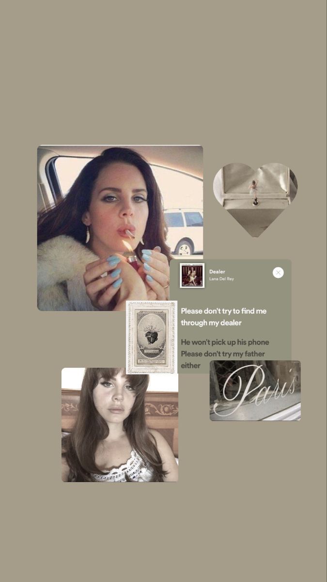 Instagram post with a woman lighting a cigarette, a heart, and a phone - Lana Del Rey