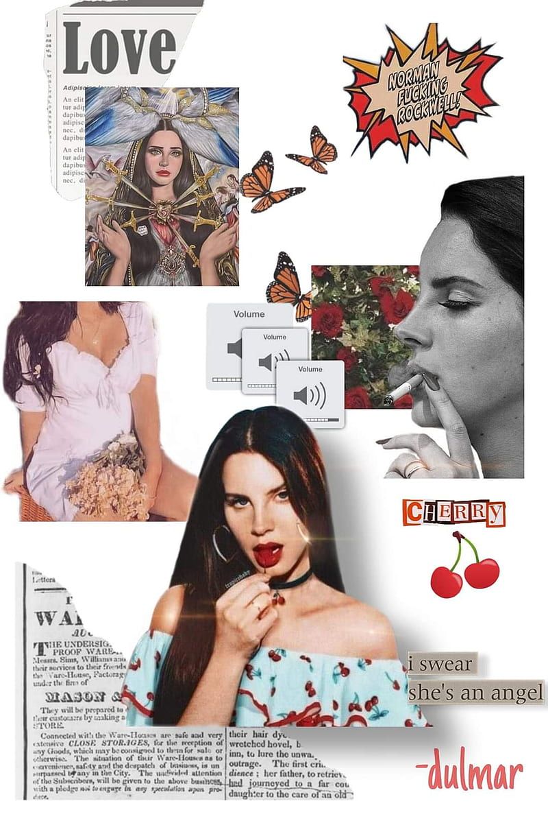 A collage of photos of women and butterflies. - Lana Del Rey