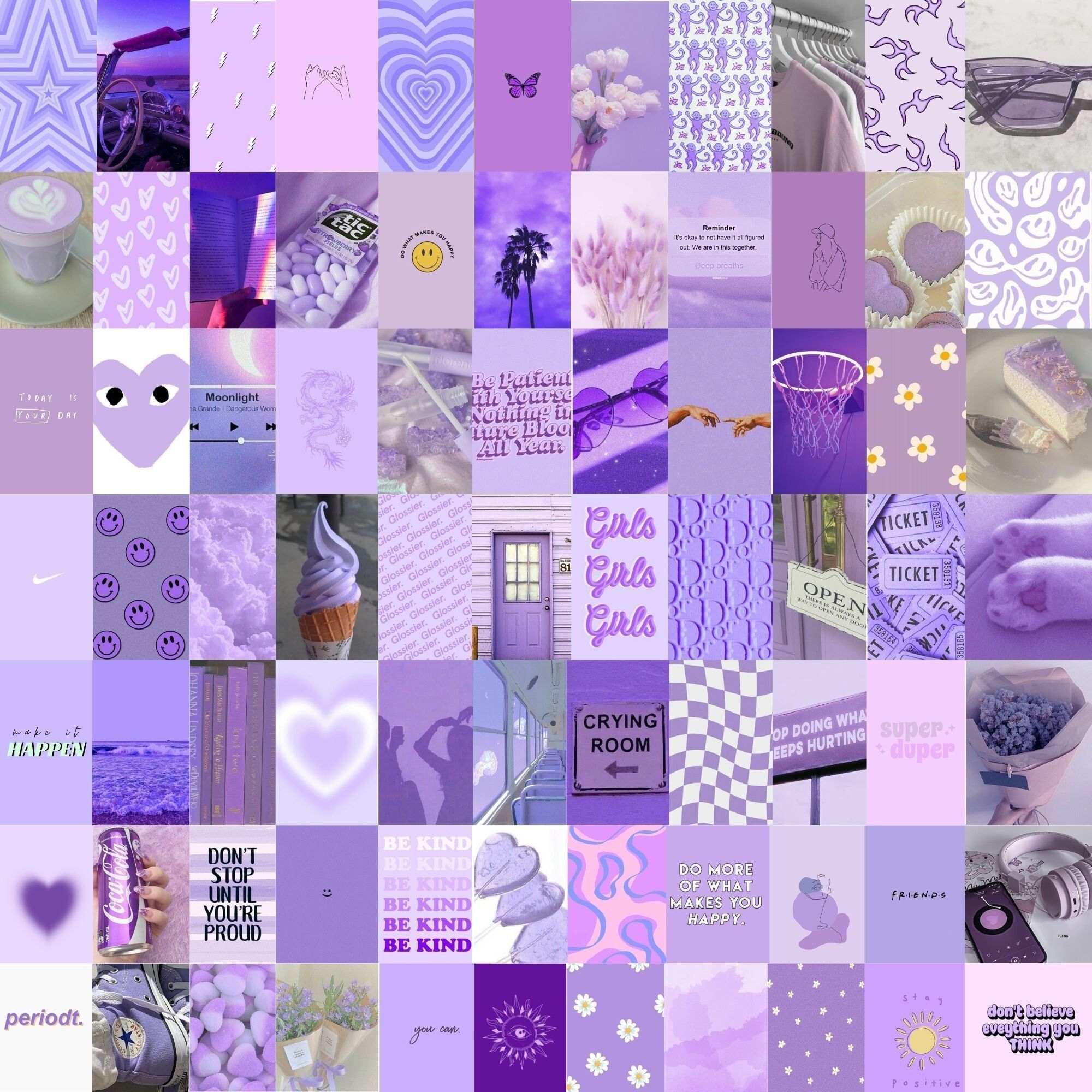 A purple aesthetic collage with a variety of purple themed pictures. - Purple, light purple, pastel purple