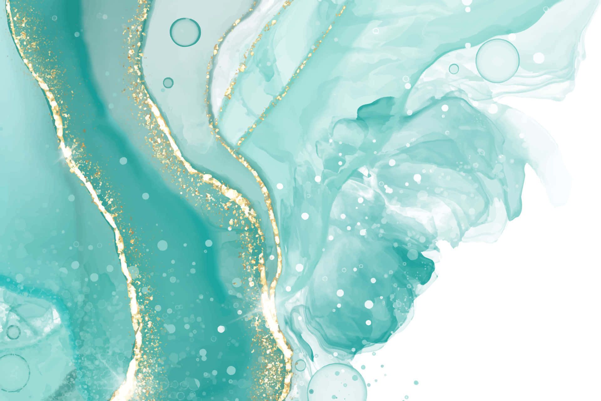 A digital painting of a teal and gold abstract painting - Teal, aqua