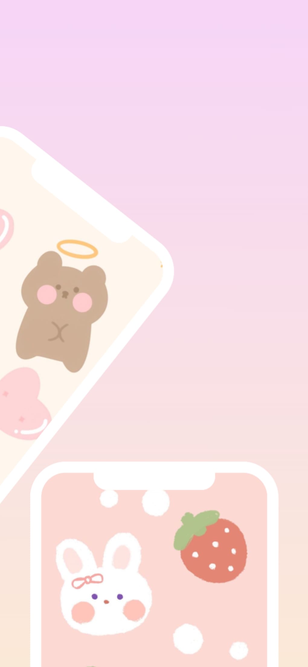 Aesthetic wallpaper for android phone with a pink background and cute animals. - Kawaii