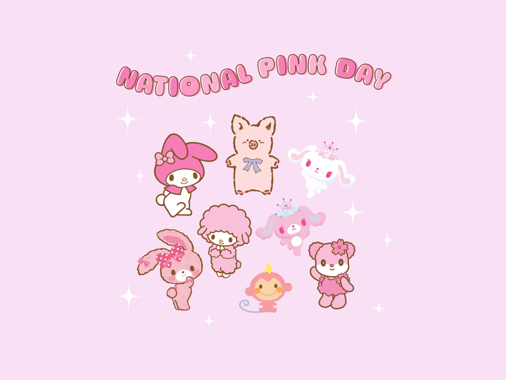 National Pink Day Wallpaper 4K, Hello Kitty, Kuromi, My Melody