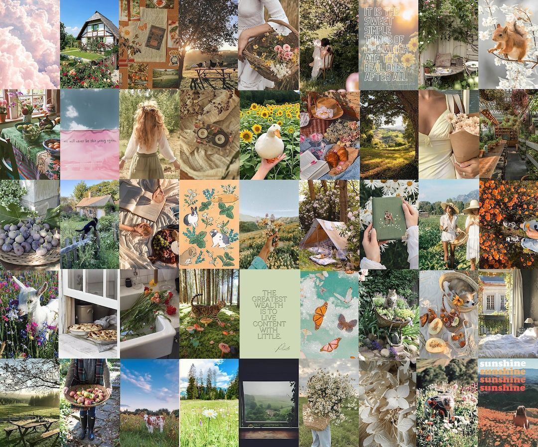 A collage of pictures of women, flowers, and nature. - Cottagecore
