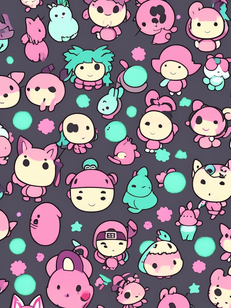 A wallpaper with cute characters - Kawaii