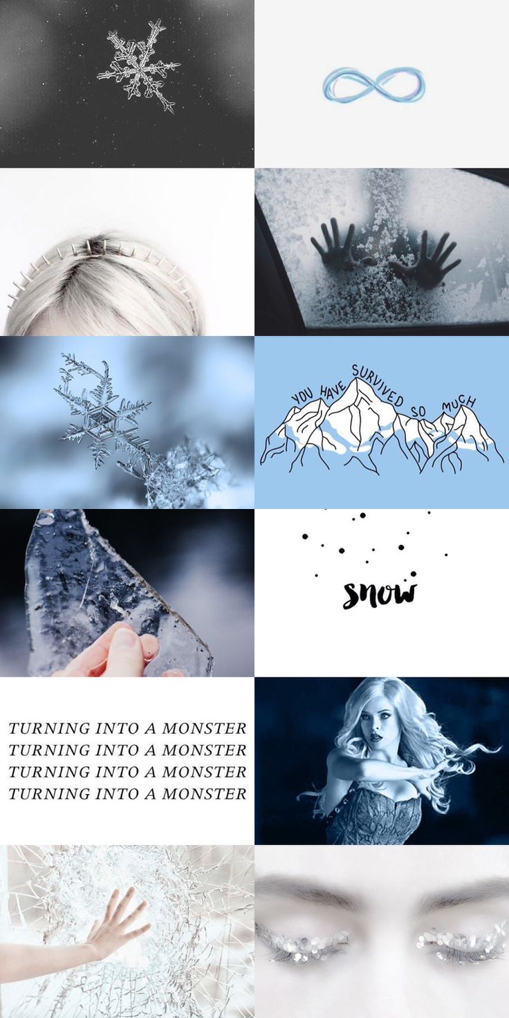 A collage of pictures with snowflakes and blue - Ice