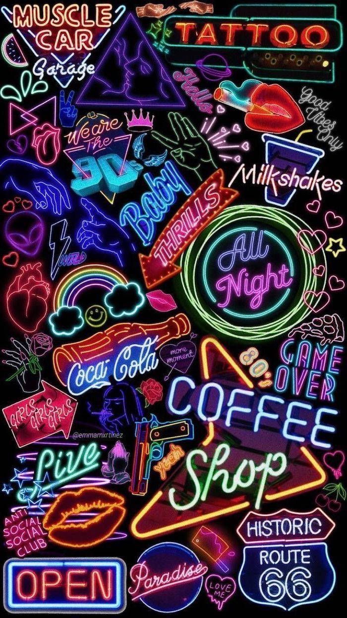 Download Neon Sign Collection Black Neon Aesthetic Wallpaper