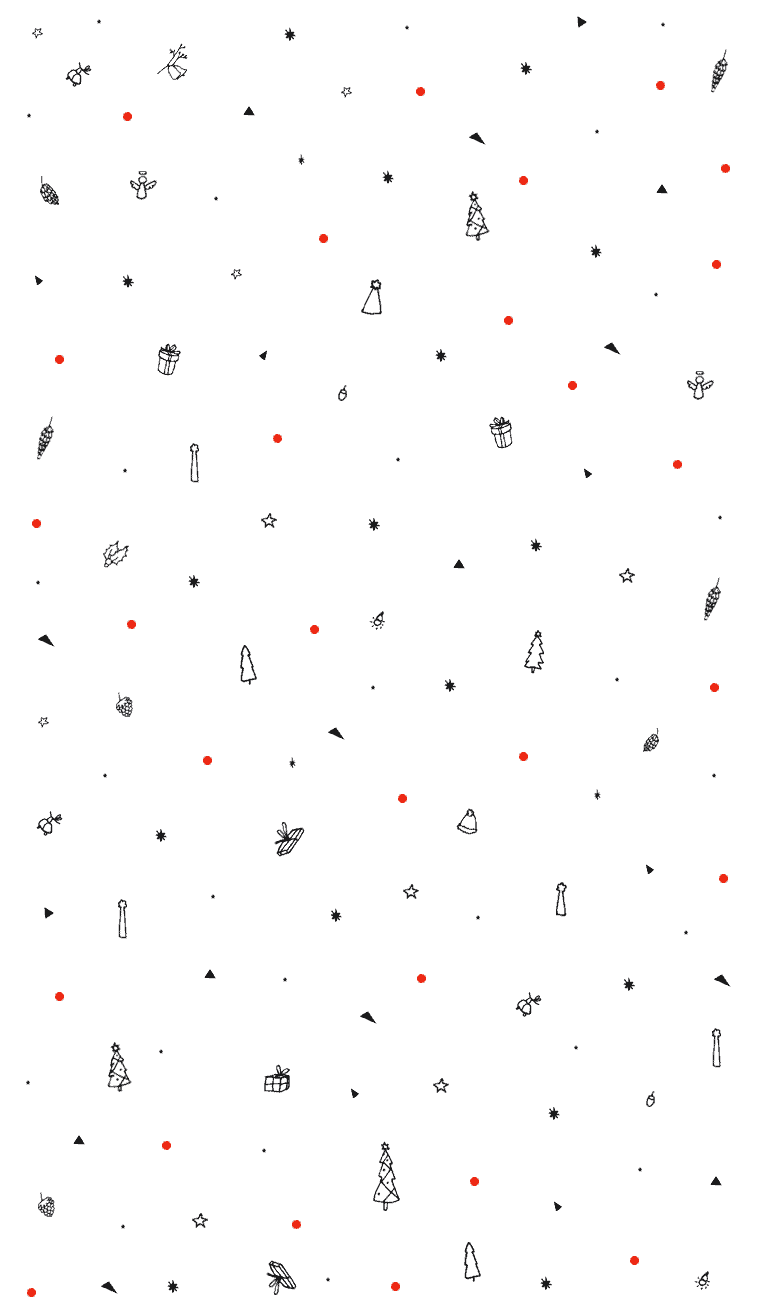 A white background with red and black dots and various Christmas icons such as trees, gifts, and stars. - Christmas iPhone