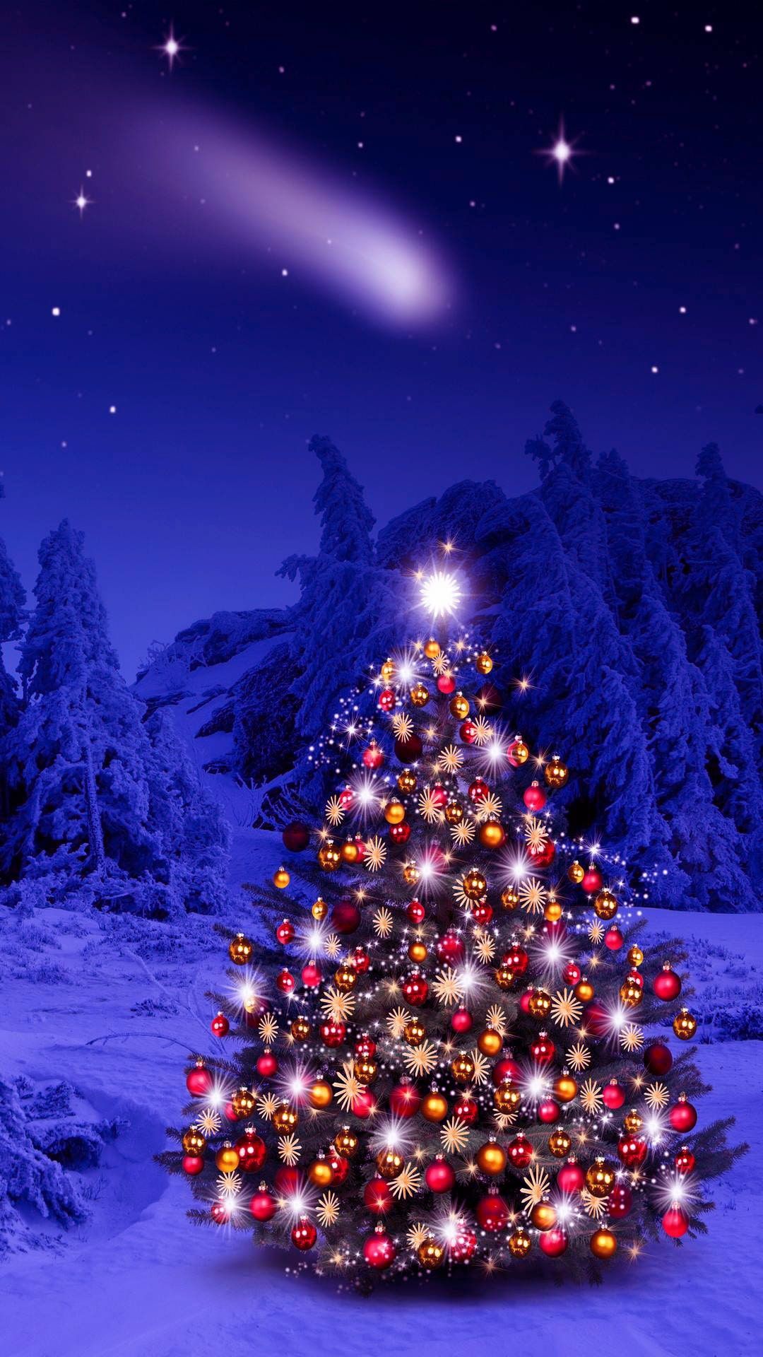 A beautiful wallpaper of a Christmas tree in the snow - Christmas iPhone