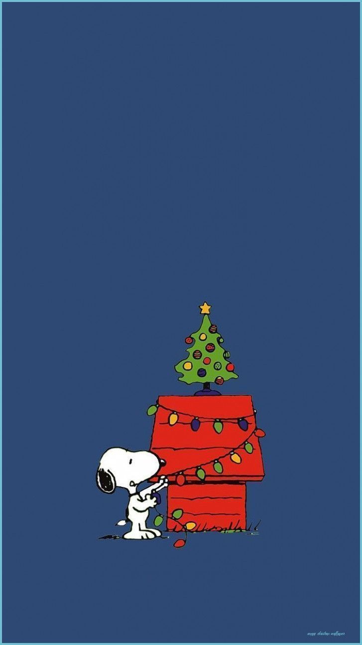 Snoopy christmas wallpaper iphone blue background charlie brown peanuts characters a tree on top of a red house - Christmas iPhone