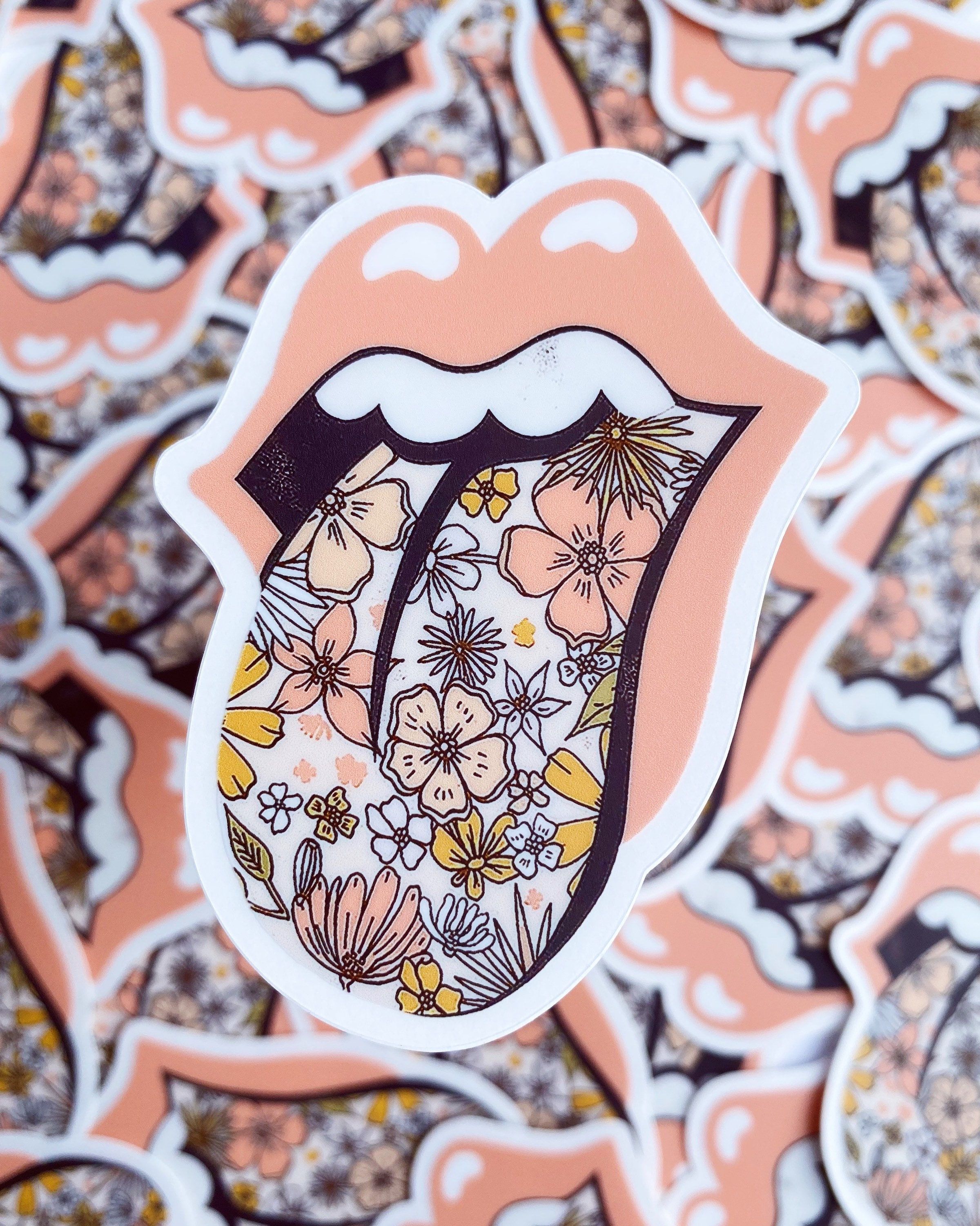 Rolling Stones Floral Sticker Clear Border Rolling Stones