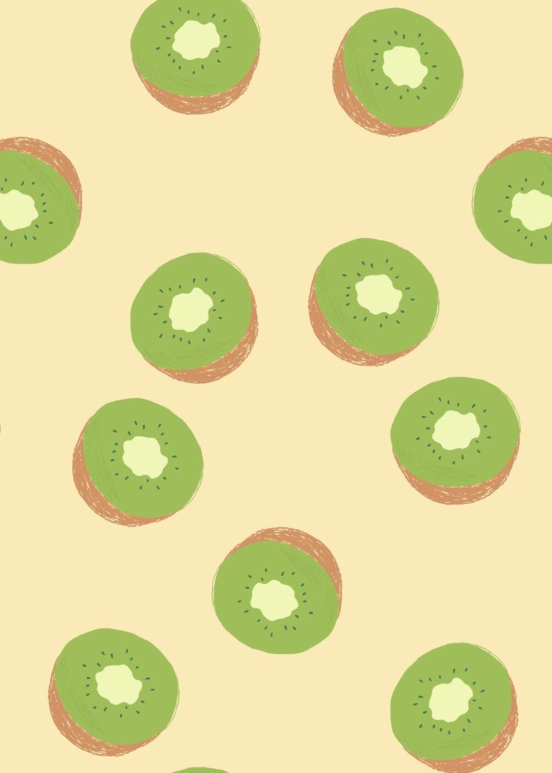 A pattern of green kiwi slices on a yellow background - Kiwi