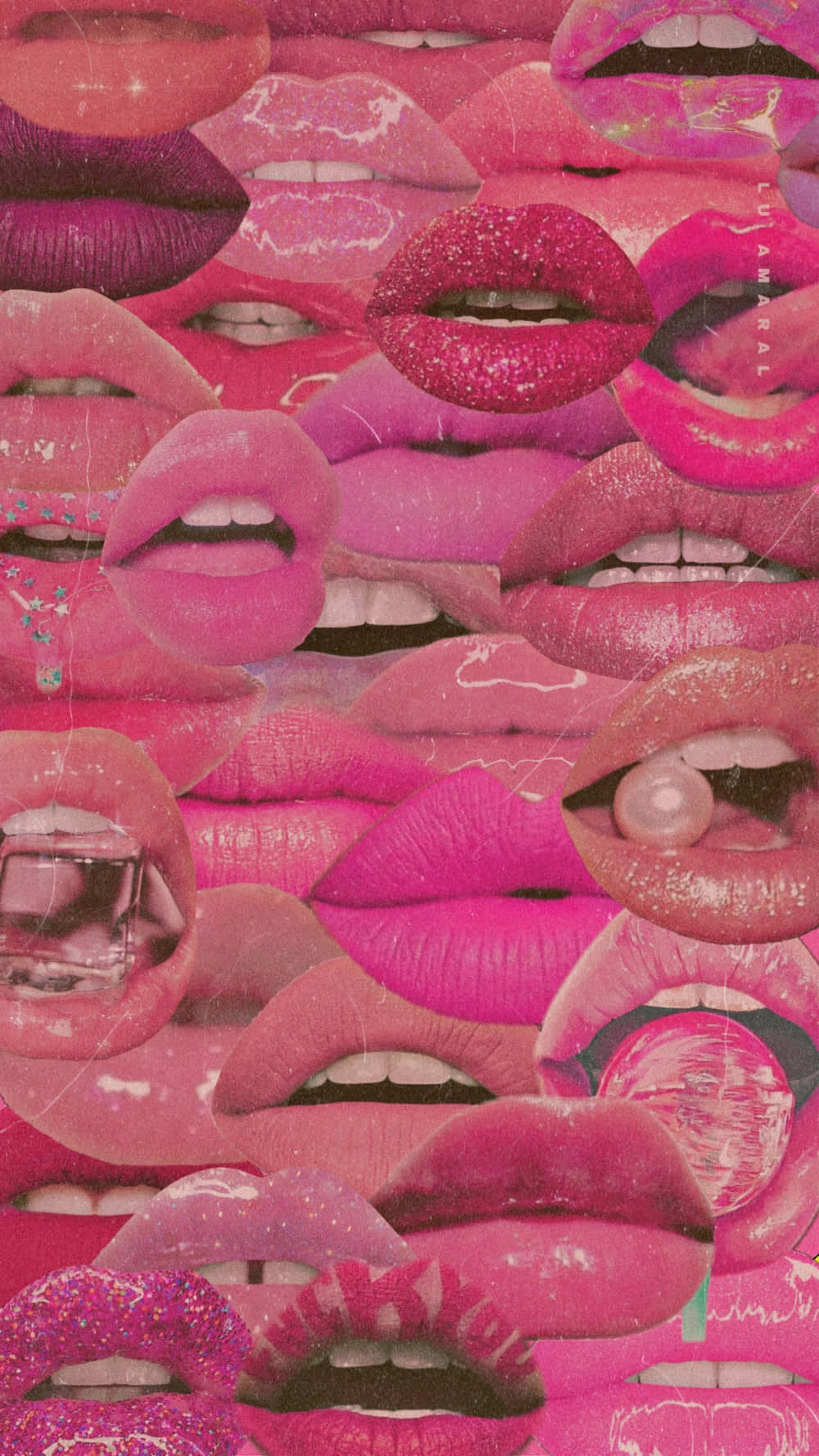 A collage of pink lips with different textures and shapes. - Lips