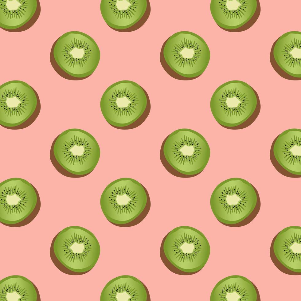 Pattern with green kiwi fruits. Vector texture for textile, postcard, wrapping paper, packaging etc. Citrus fruit background, design elements. Vector illustration