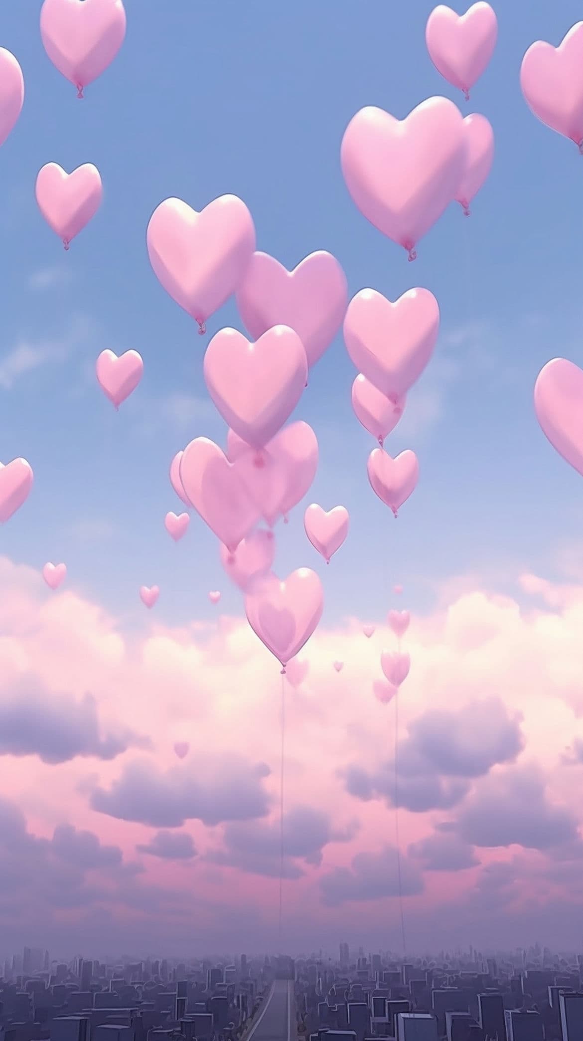 Pink heart balloons floating in the sky - Balloons