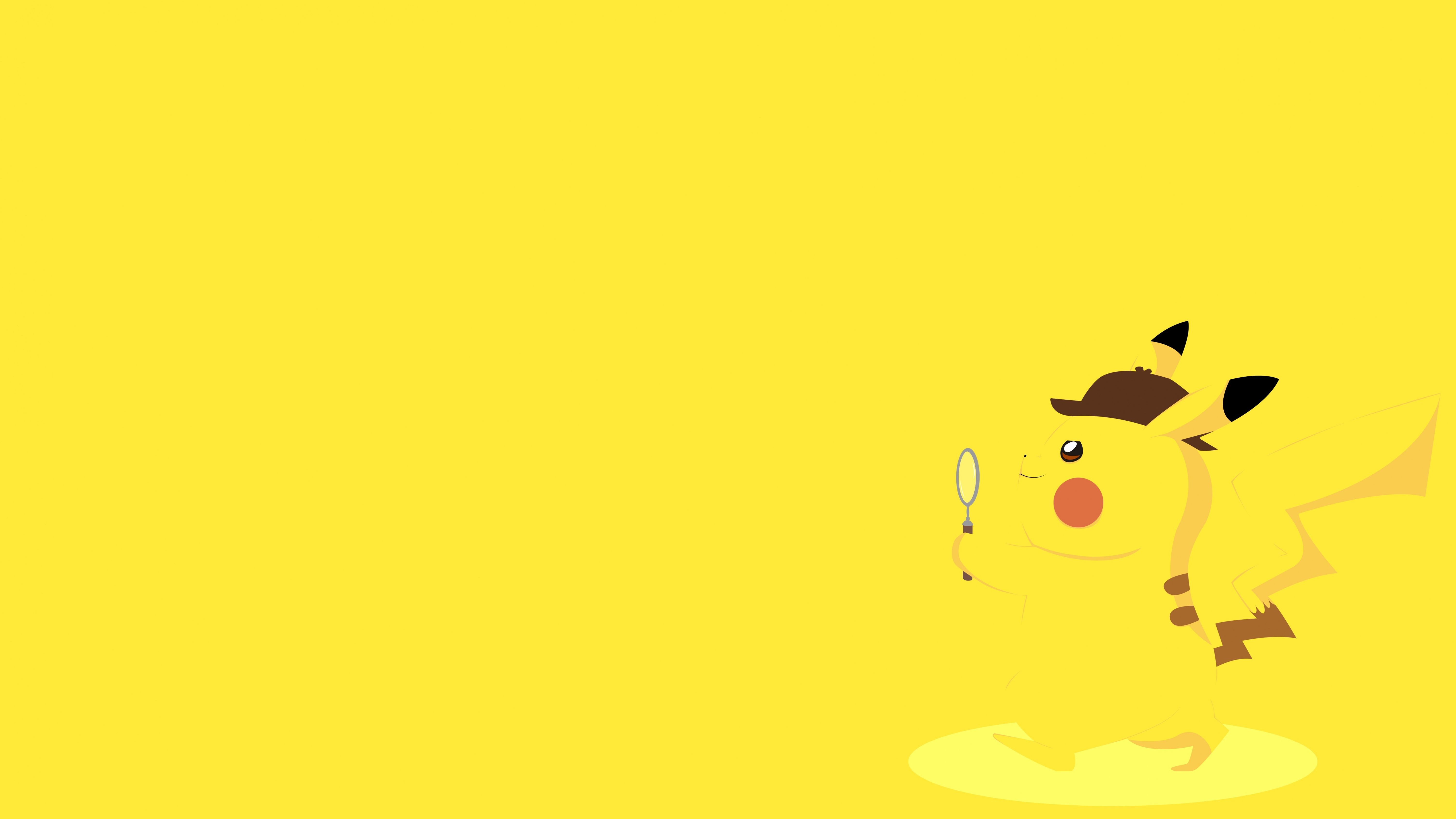 Pikachu Wallpaper 4K, Yellow background, Minimal