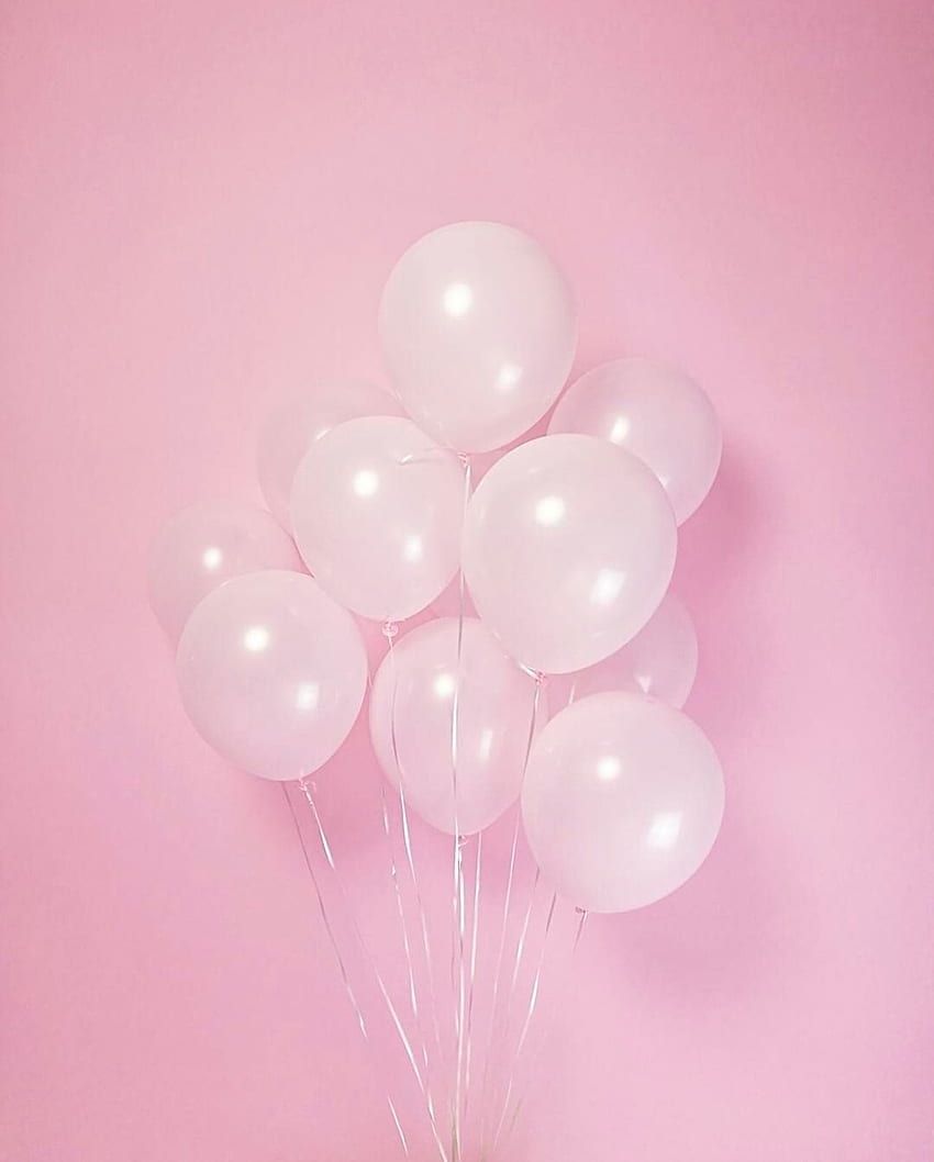 A bunch of white balloons on a pink background - Balloons