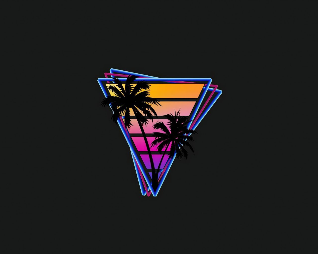 Download wallpaper 1280x1024 vaporwave, triangles, palm trees, minimal, standard 5:4 fullscreen wallpaper, 1280x1024 HD background, 26563