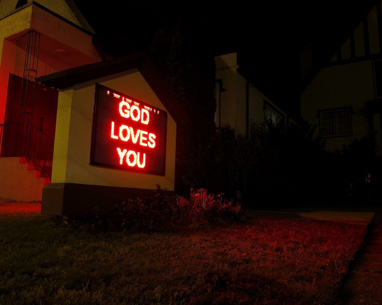 Download wallpaper 1280x1024 god, love, phrase, words, neon standard 5:4 HD background