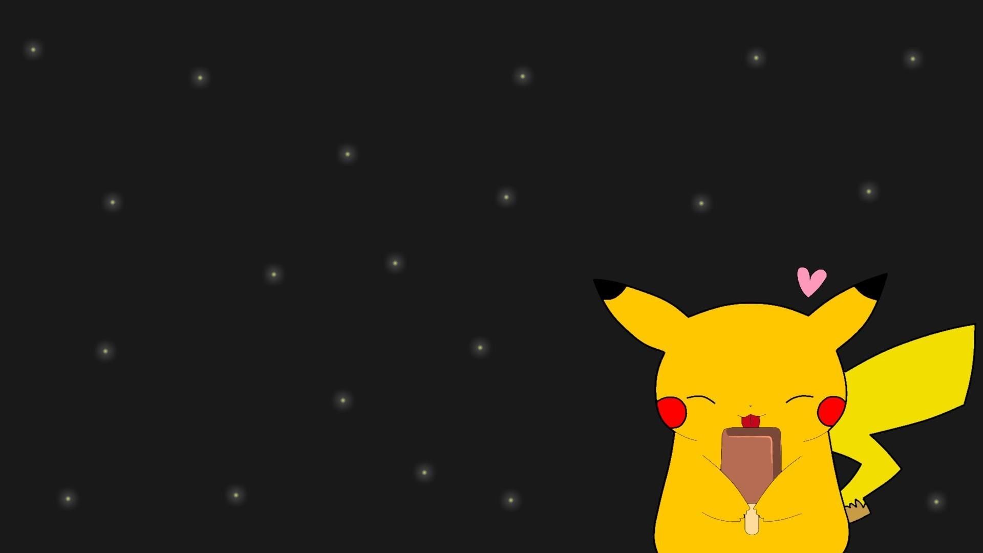 Wallpaper background of a cute pikachu eating an ice cream - Pikachu