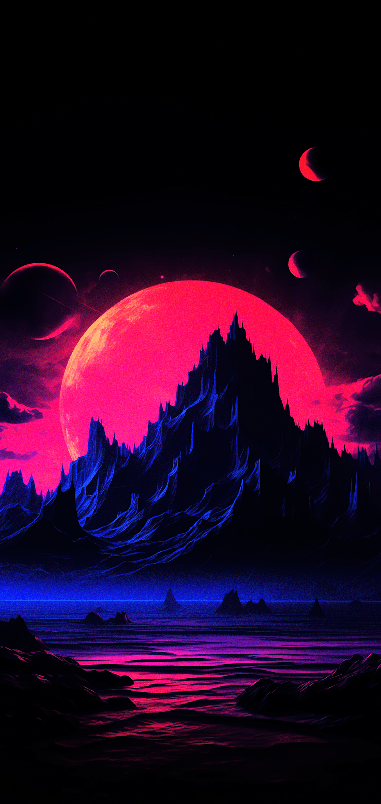 Synthwave Dreams: Night Mountain Fantasy Wallpaper for Phone