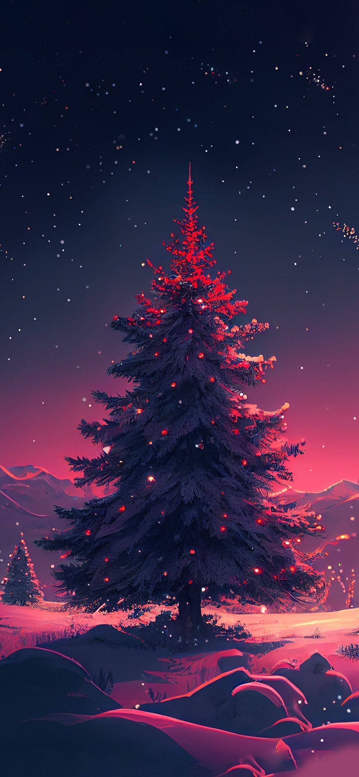 Christmas tree in the snow at night wallpaper 1242x2688 - Christmas iPhone