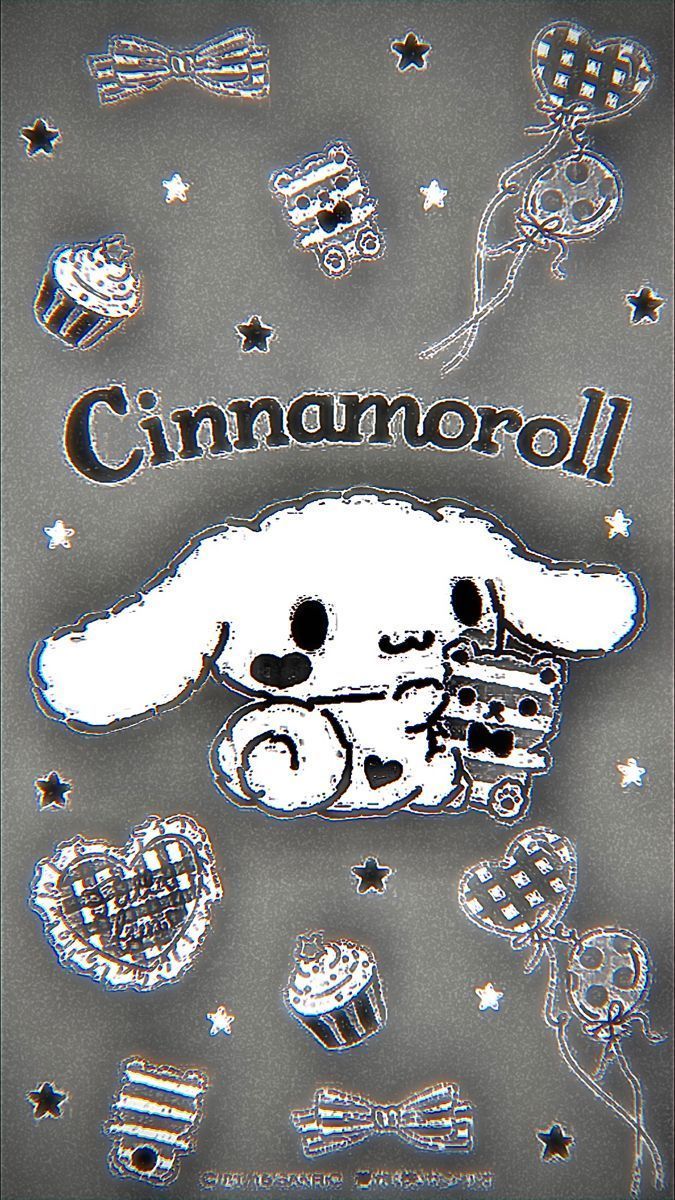 A grey picture of a dog with the word Cinnamoroll above it. - Cinnamoroll
