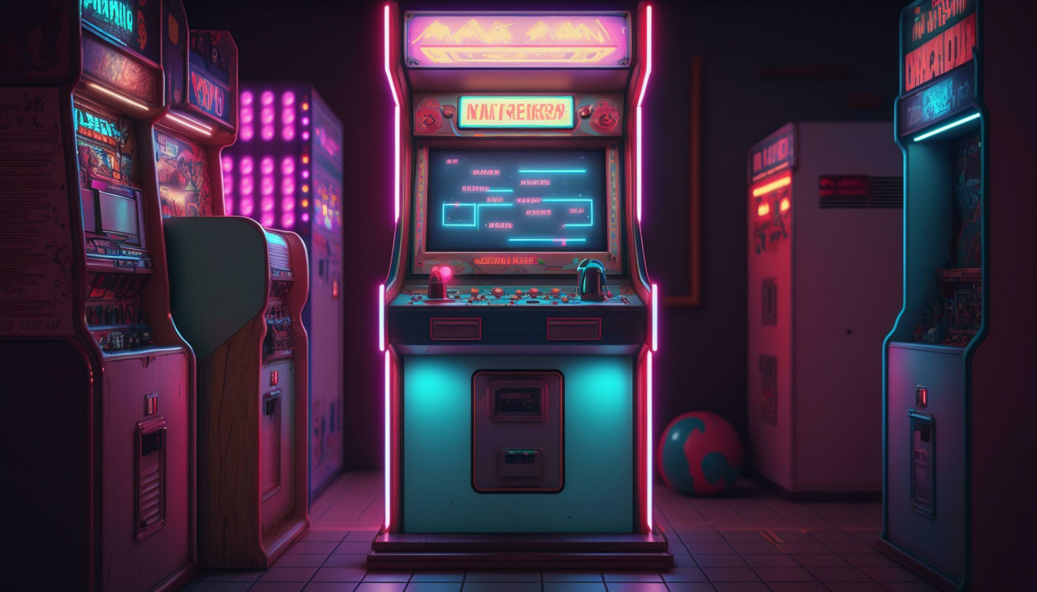 Retro Gaming Fun Old School Arcade Game In An 80s Neon Wonderland