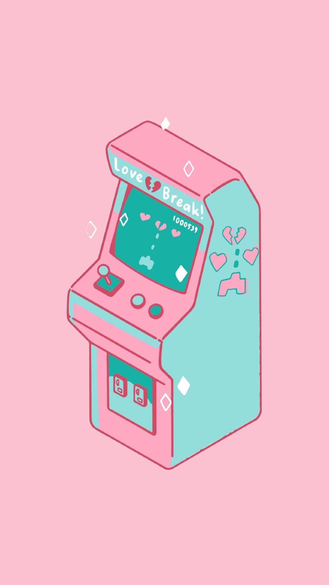 A cute pink and blue arcade machine with the words Love Break on the screen.  - Arcade