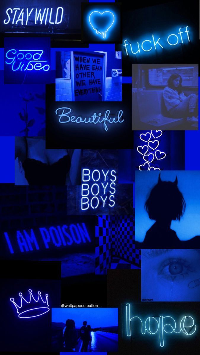 A collage of pictures with neon lights - Neon, neon blue