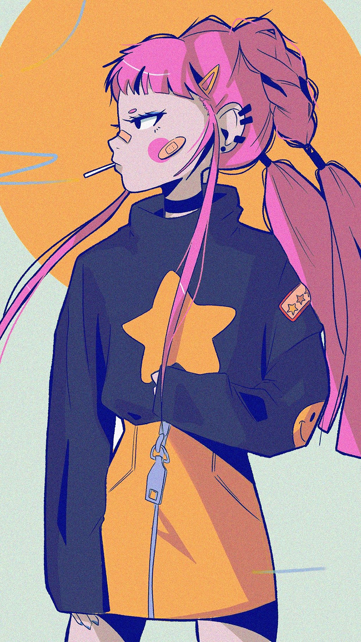 iPhone X wallpaper. art illust girl pink tomboy