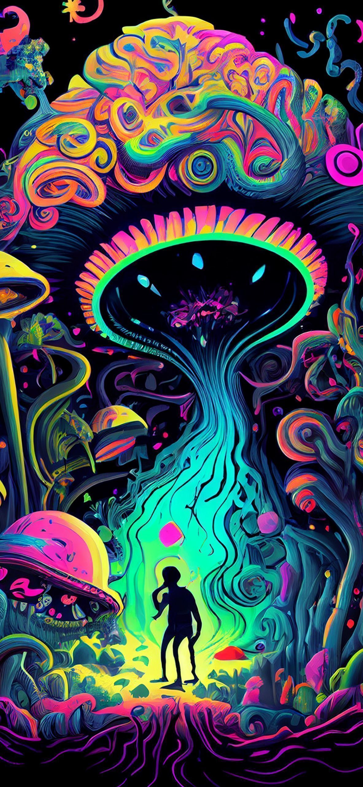 A man standing in front of an alien mushroom - Psychedelic, cool, trippy