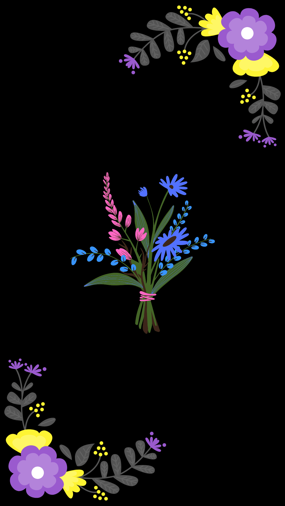 A black background with a colorful bouquet of flowers in the middle - Non binary