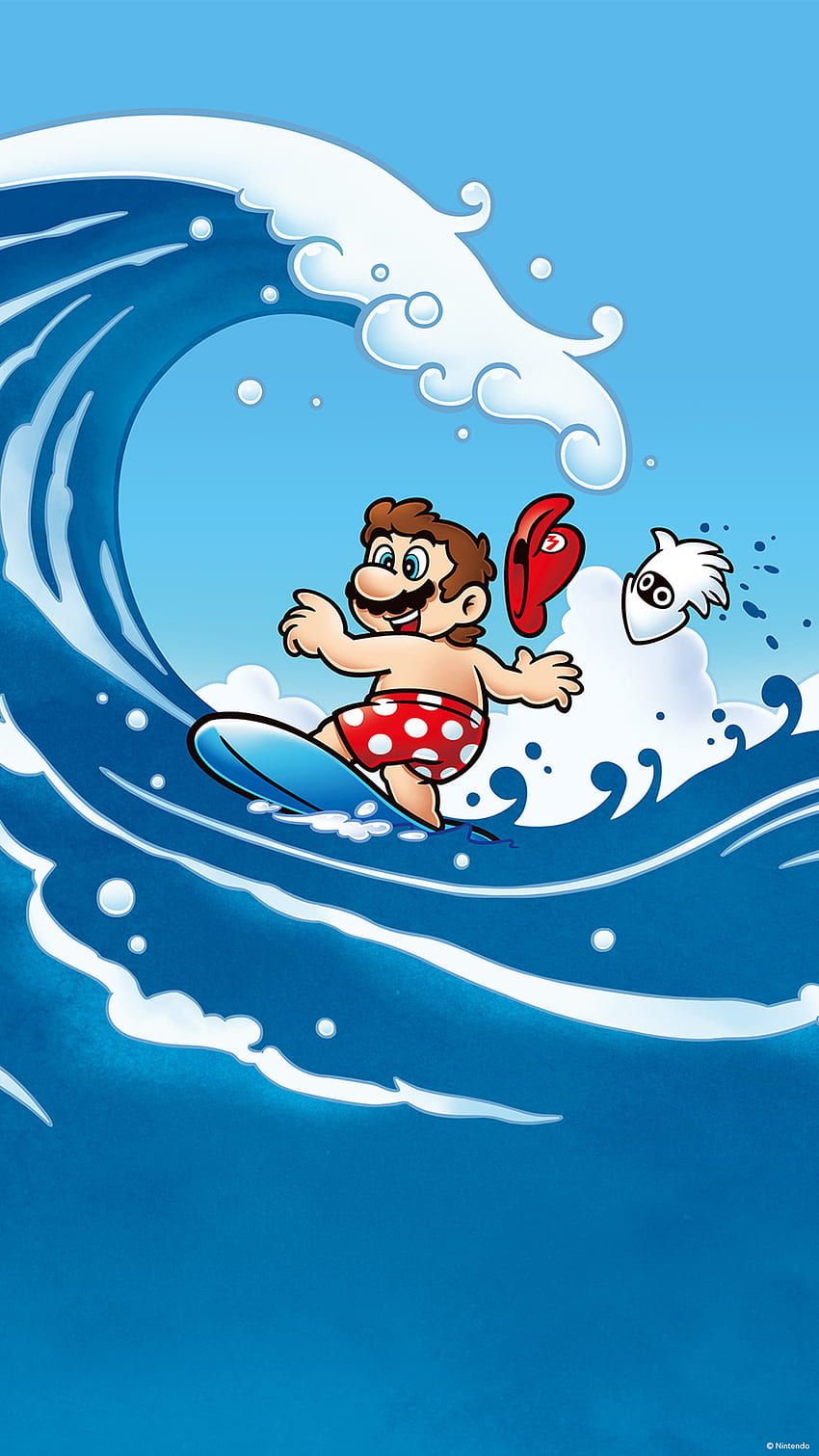 Mario surfing on a blue wave - Super Mario, surf
