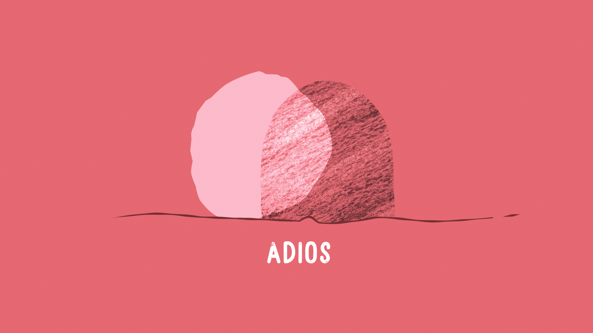 Illustration of two rocks on a pink background with the word 