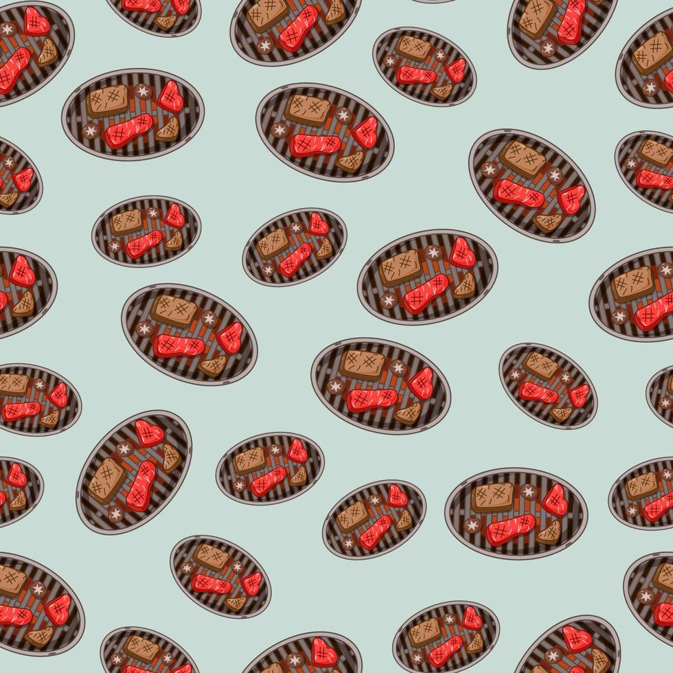 cartoon yakiniku, japanese food seamless pattern on colorful background