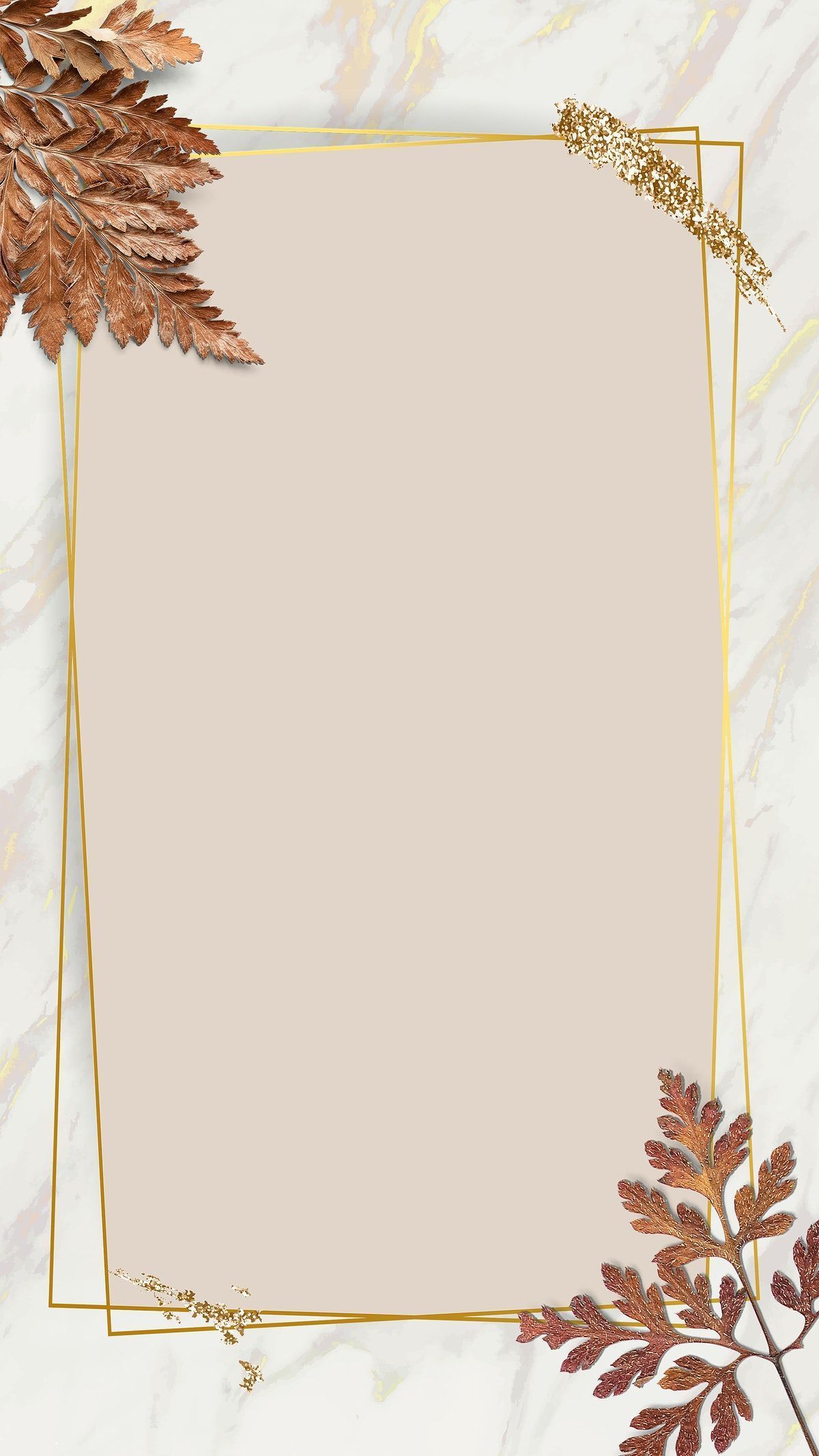 Golden frame with brown leaves on a marble background - Border