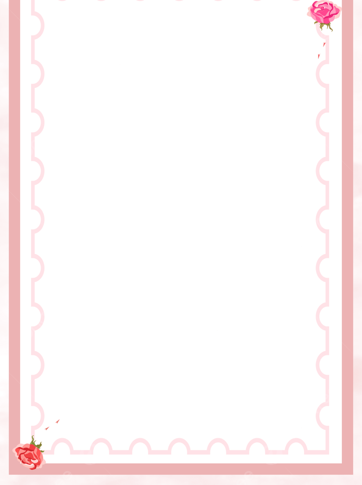 A border featuring pink roses and a pink scalloped border. - Border