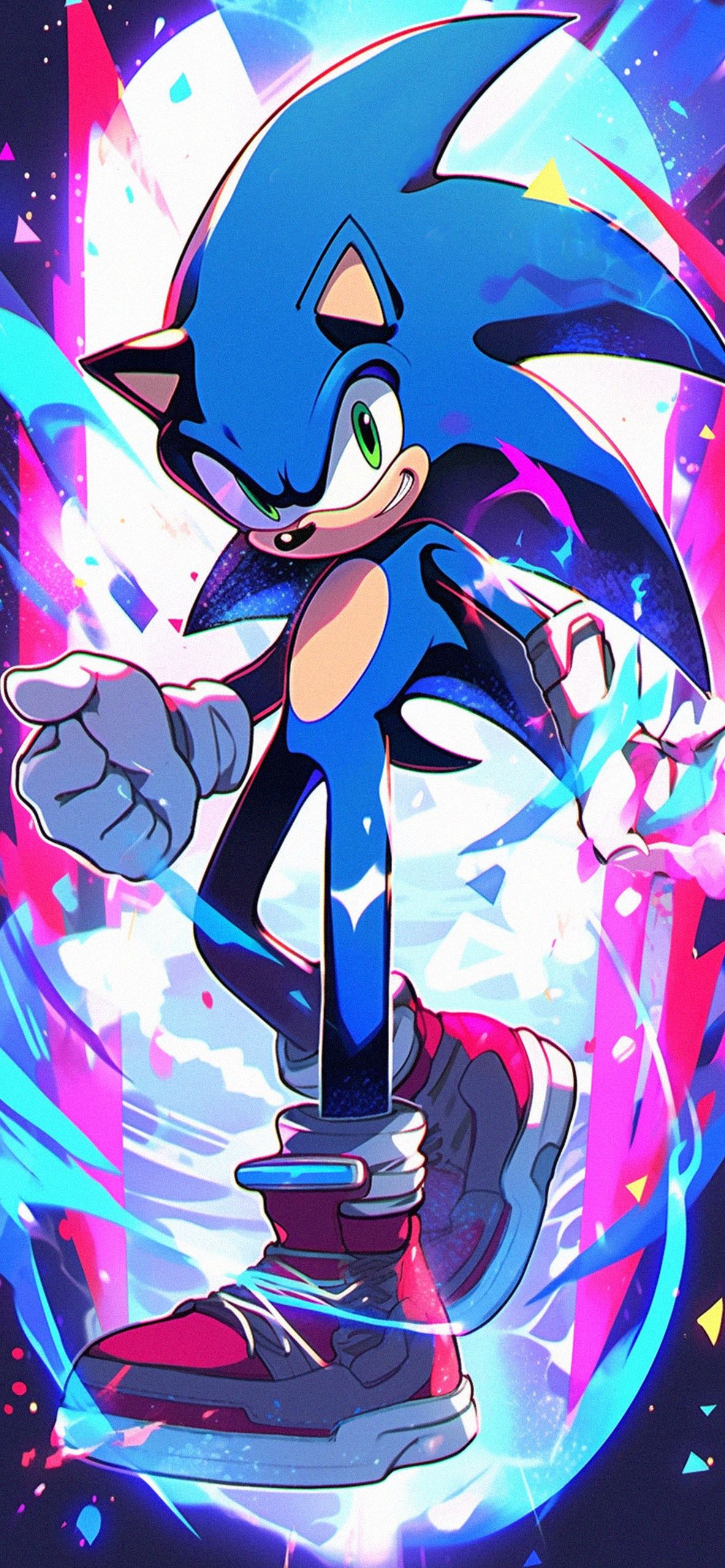 IPhone wallpaper of Sonic the Hedgehog running through a neon background - Sonic