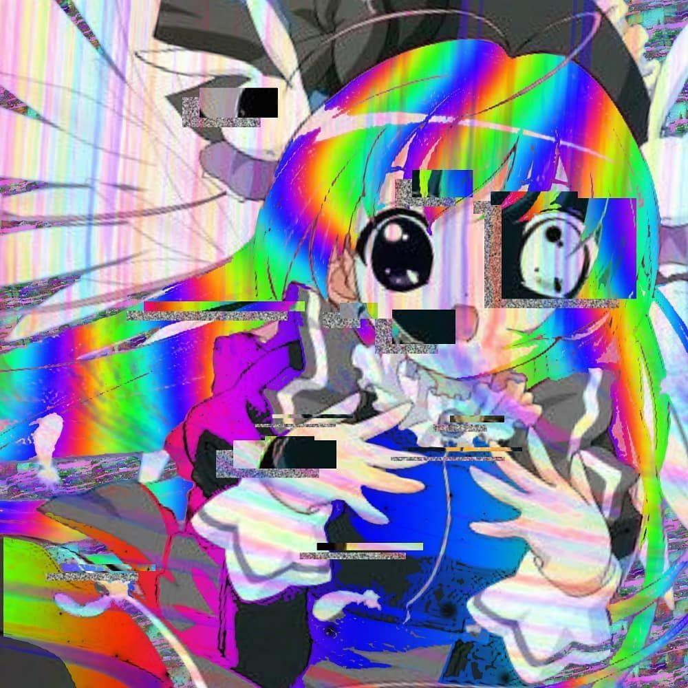 A digital artwork of a cartoon character with rainbow hair. - Animecore