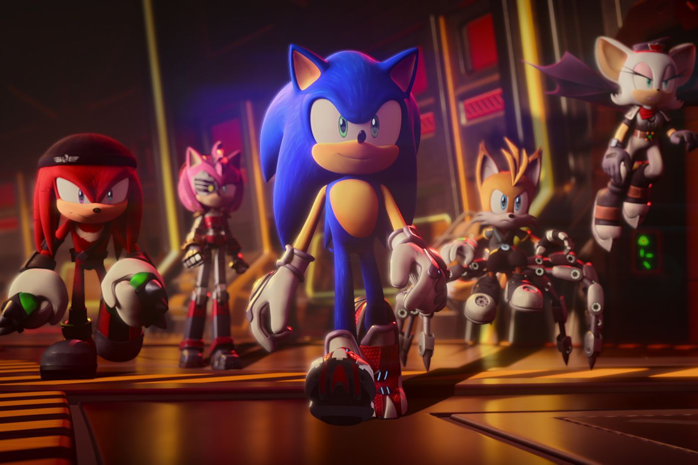 Sonic the Hedgehog and his friends stand in a line, looking ready for action. - Sonic