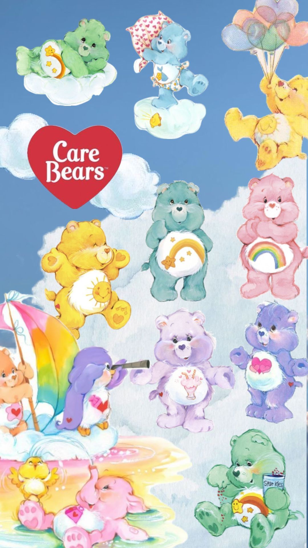 Care Bears iPhone Wallpaper with high-resolution 1080x1920 pixel. You can use this wallpaper for your iPhone 5, 6, 7, 8, X, XS, XR backgrounds, Mobile Screensaver, or iPad Lock Screen - Care Bears