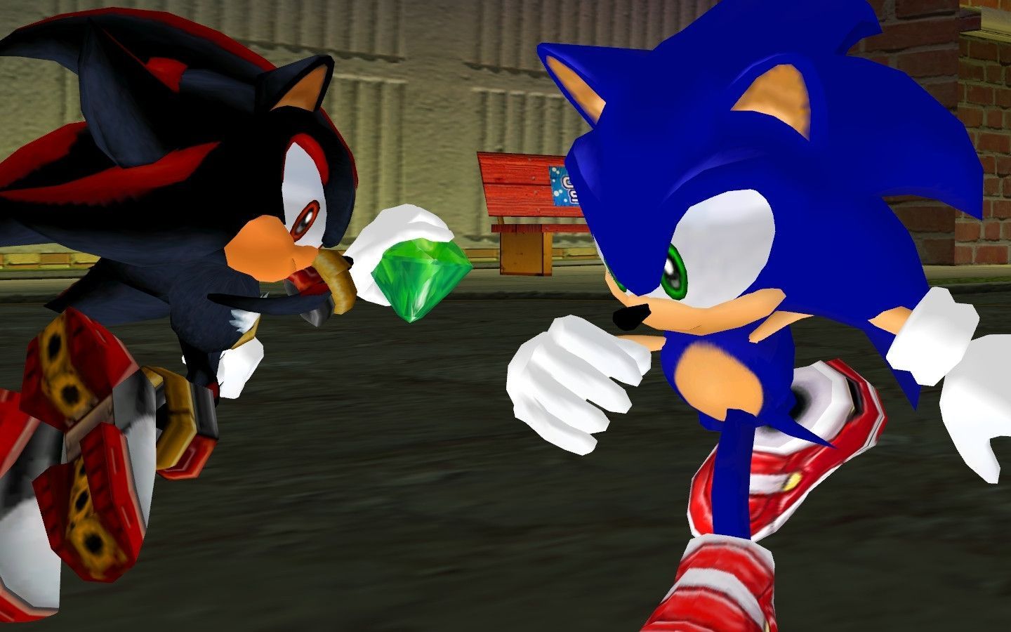 Shadow and Sonic fighting over the emerald - Sonic