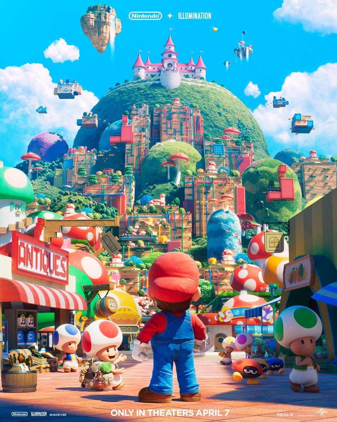 A new Super Mario Bros. movie poster featuring Mario staring at a mushroom kingdom village. - Super Mario