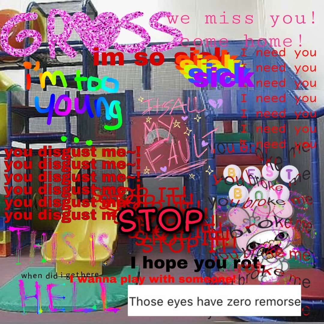 A collage of images including a playground, a stop sign, and text that says 