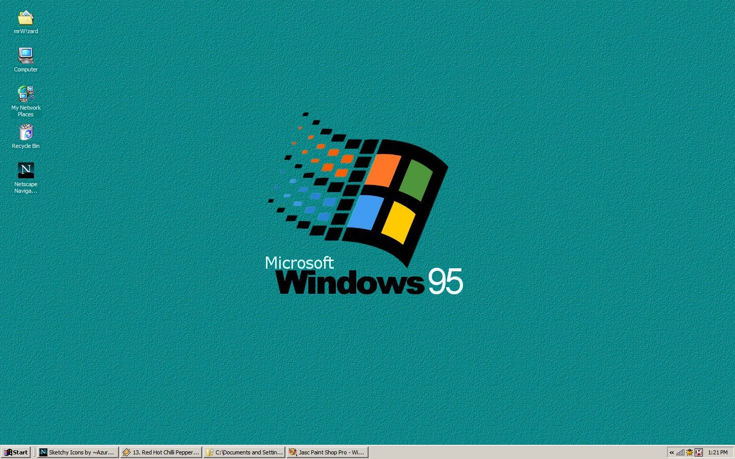 Windows 95 wallpaper with the logo on a blue background. - Windows 95