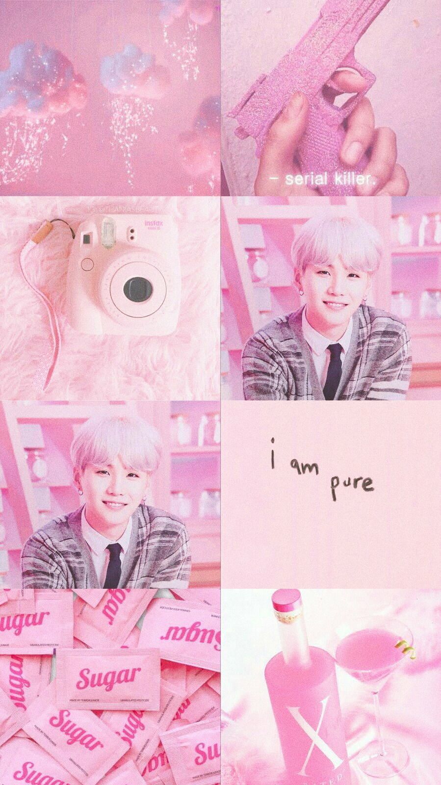 Aesthetic wallpaper of BTS's Jimin with a pink theme - Suga