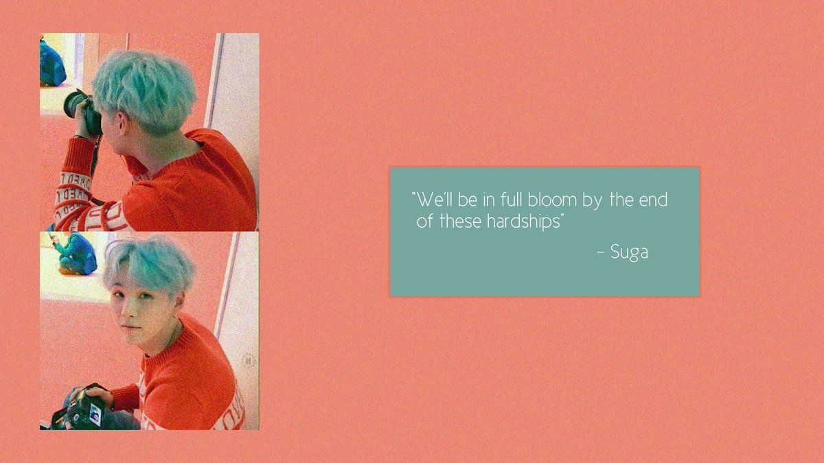 A pink image with a quote from Suga that says 