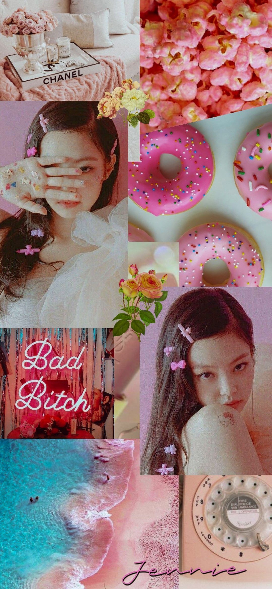 Aesthetic phone background collage with pink and blue colors - Jennie