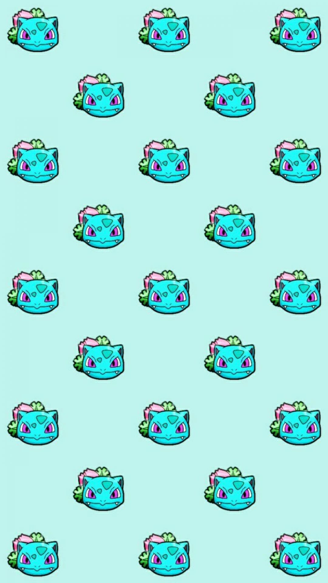 Iphone wallpaper background pattern of a blue cartoon cat with pink ears and eyes - Pokemon